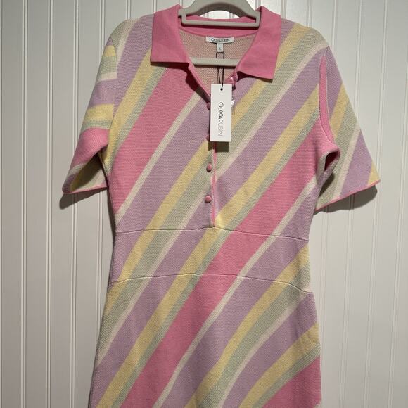 Anthropologie Olivia Rubin Macy Pastel Stripe Knit Dress Midi Length NEW Large - Picture 3 of 9